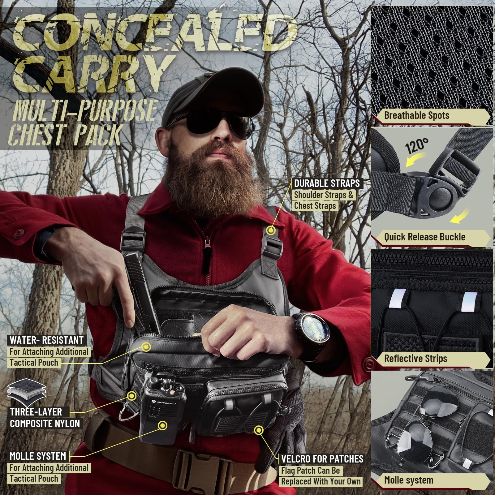 Tactical Chest Bag for Outdoor Sports, Running, Hiking, Cycling, EDC Gear