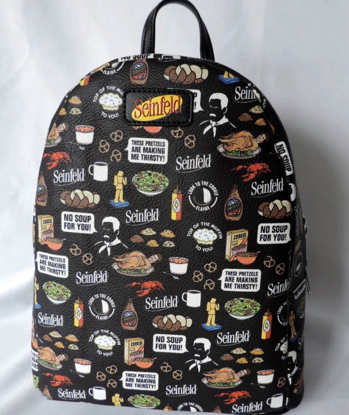 Seinfeld Graphic Print Backpack Zip Closure Black Multicolor TV Show Theme Funko