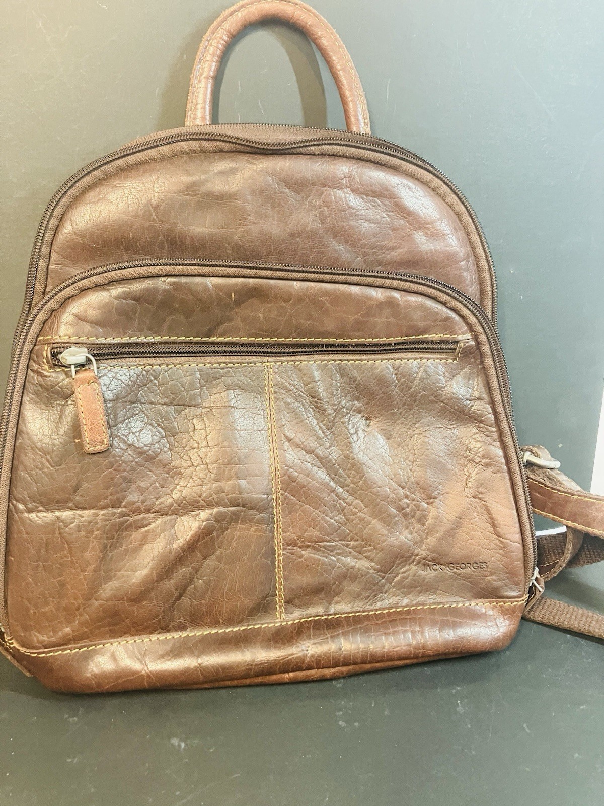 Jack Georges Voyager Backpack Hand Stained Buffalo Leather Brown Adjustable Stra