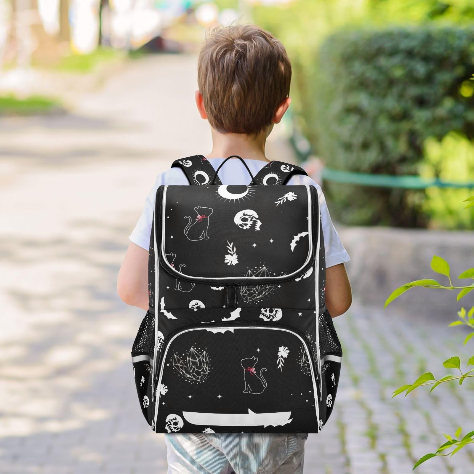 Goth Skull Cat Backpack for School Bag Teen Boys Girls