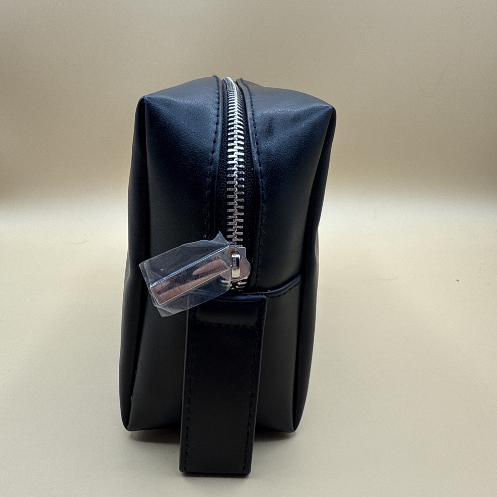 YSL Yves Saint Laurent Black Faux Leather Silver Logo Toiletry Makeup Bag