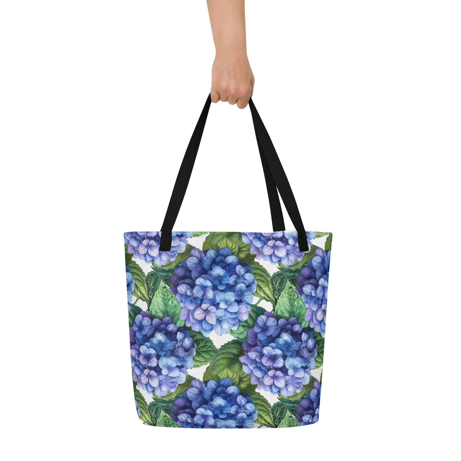 Hydrangea Flower Theme Floral All-Over Print Large Tote Bag