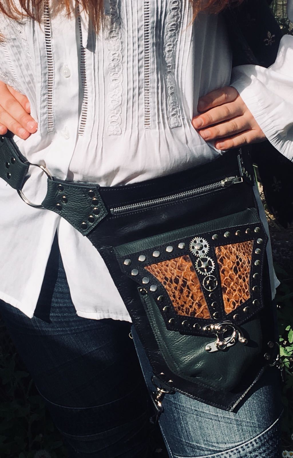 Leather & Python Festival Steampunk Leg Bag Utility Pouch Belt holster leg Biker