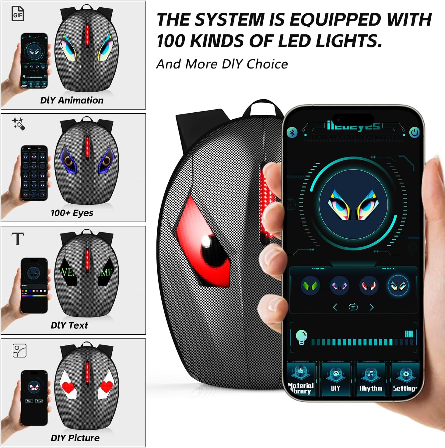 Motorcycle Backpack for Men, LED Backpack with DIY Programmable Full Color Scree