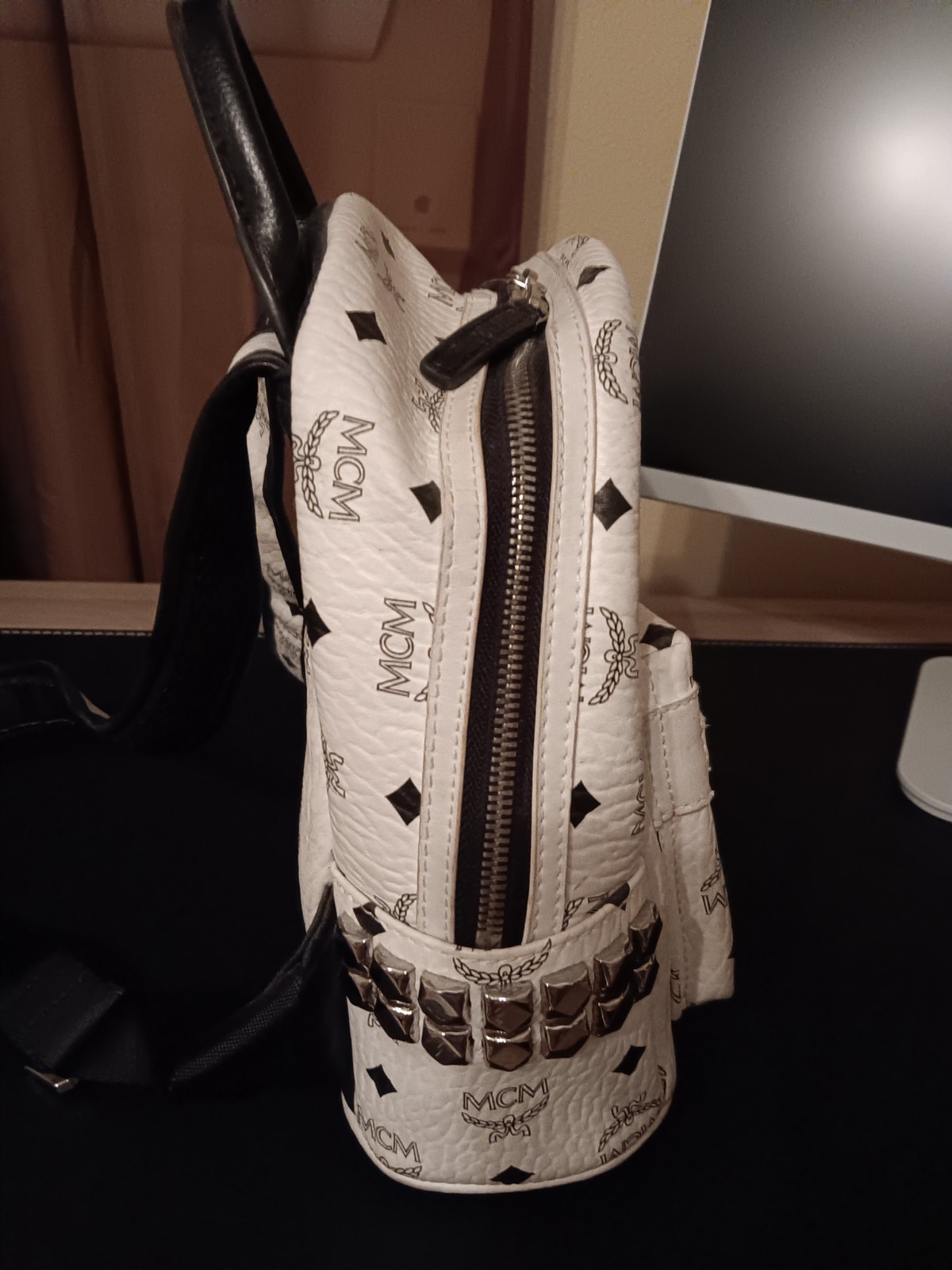 MCM Stark Visetos Mini Backpack In white Studded