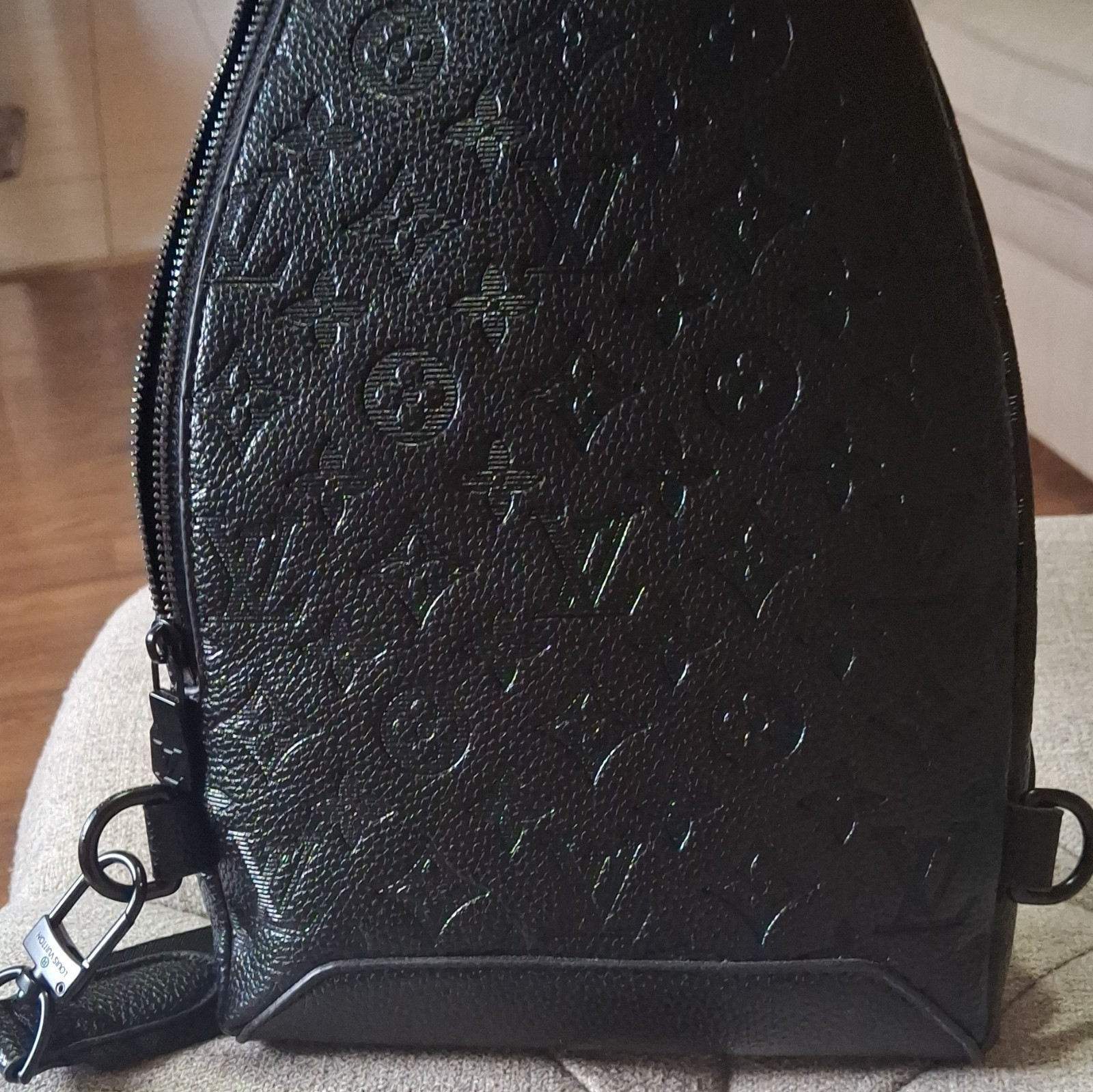 Louis Vuitton Monogram Shadow Black Zip Sling Crossbody Bag w/ Coin Pouch