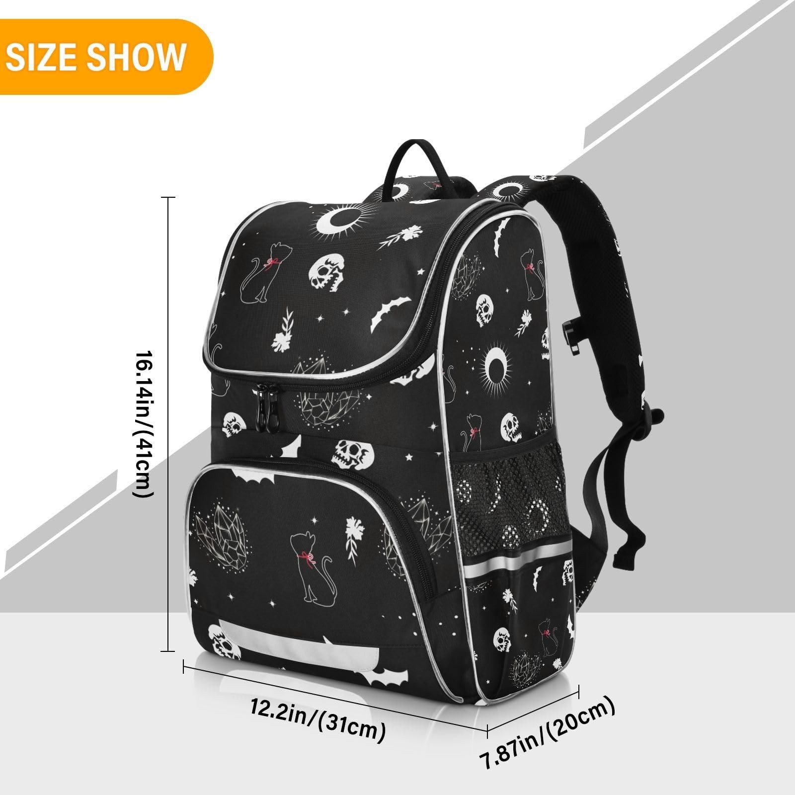Goth Skull Cat Backpack for School Bag Teen Boys Girls