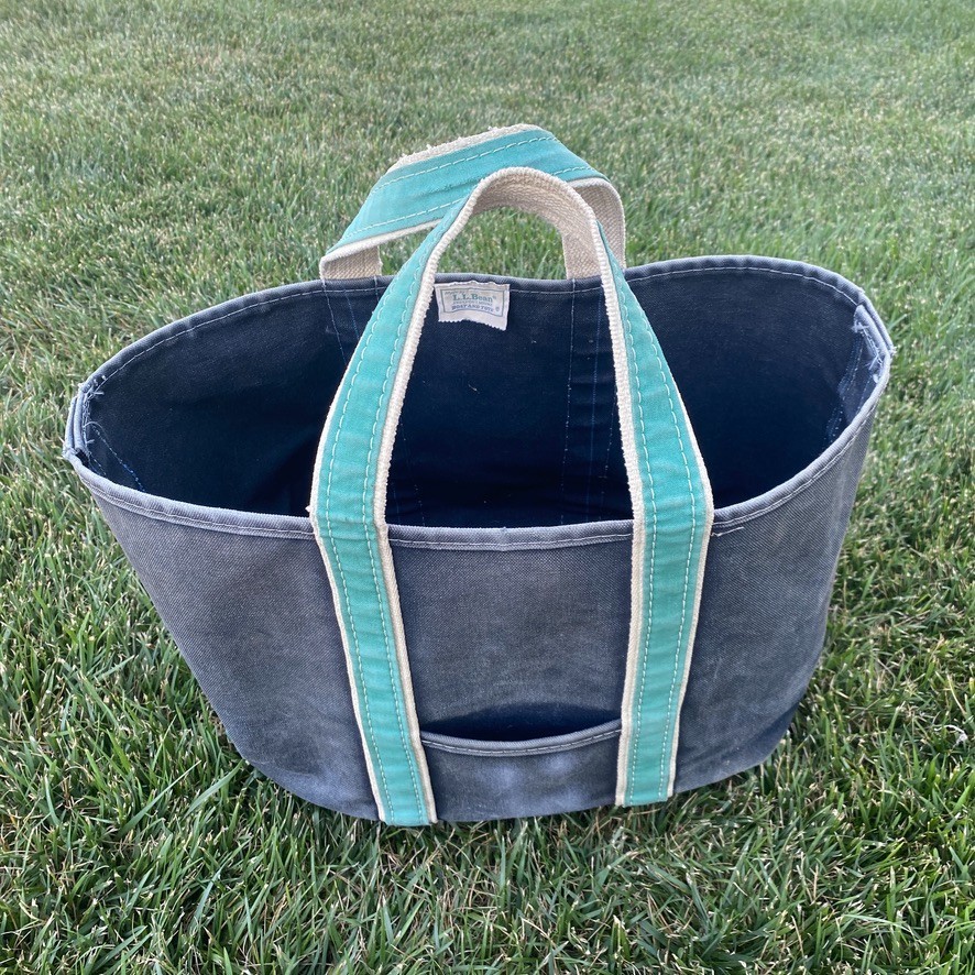 VTG 80s LL Bean Boat & Tote Bag Saw Tag Faded Canvas Teal Green Navy Rare USA
