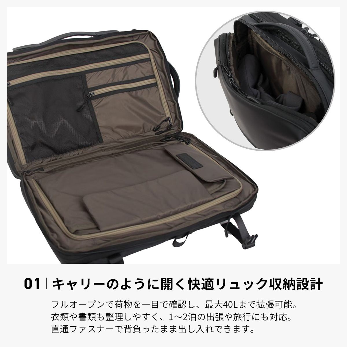P.I.D Business Backpack 2-Way Expandable Water-Resistant 30L/40L Men’s Travel B