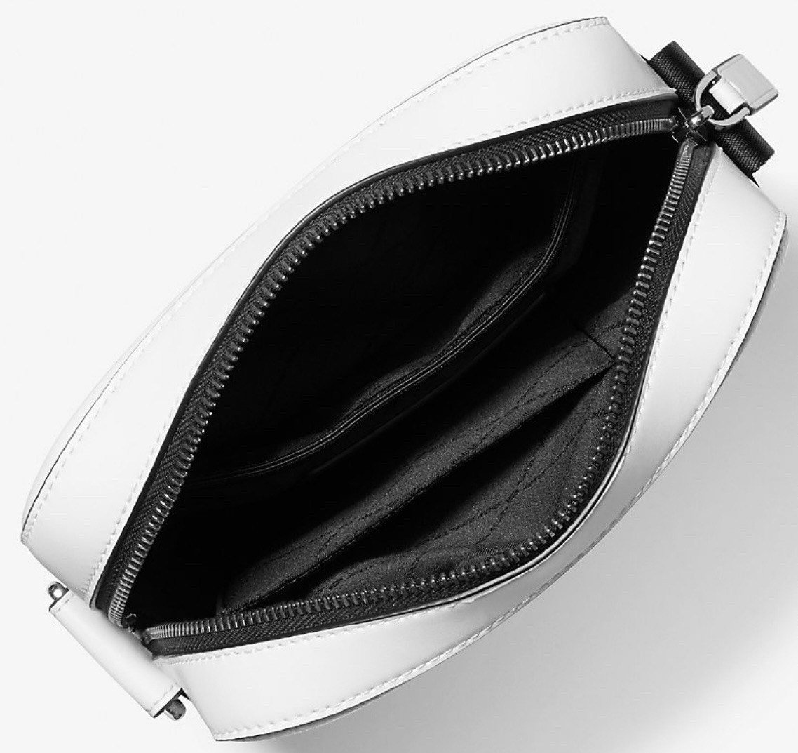 Michael Kors Cooper Logo Embossed Pebbled Leather Crossbody Flight Bag White
