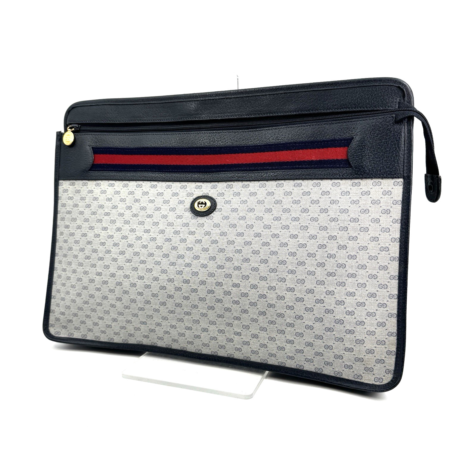 Vintage Gucci Sherry Line Documentcase Navy Briefcase Micro GG PVC Authentic