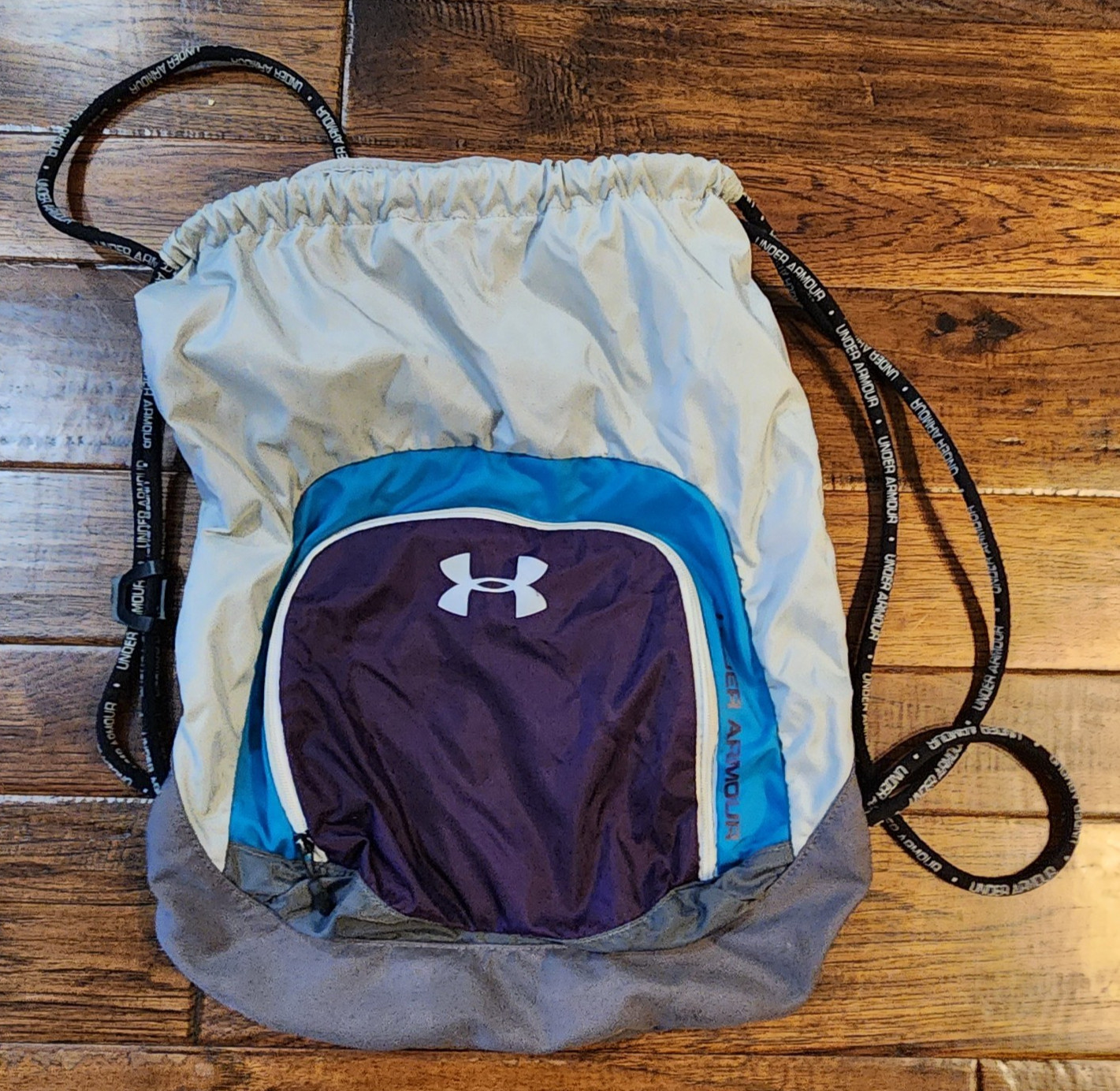 Under Armour Draw String Back Sack Pack Protect This House Gray Teal Purple