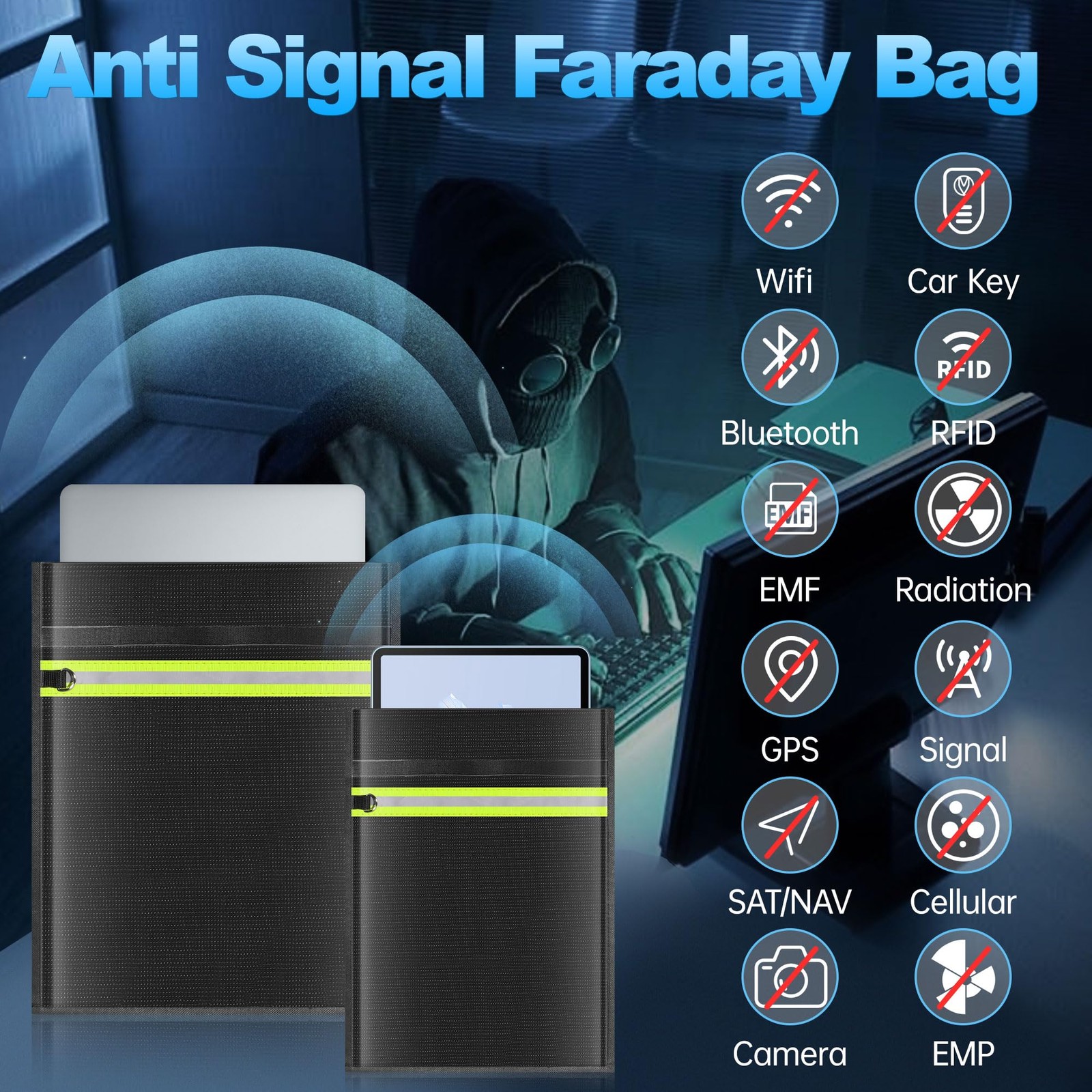 5 Pack Faraday Bags EMP Proof,Faraday Bags for Laptops Tablets Phones Car Key…