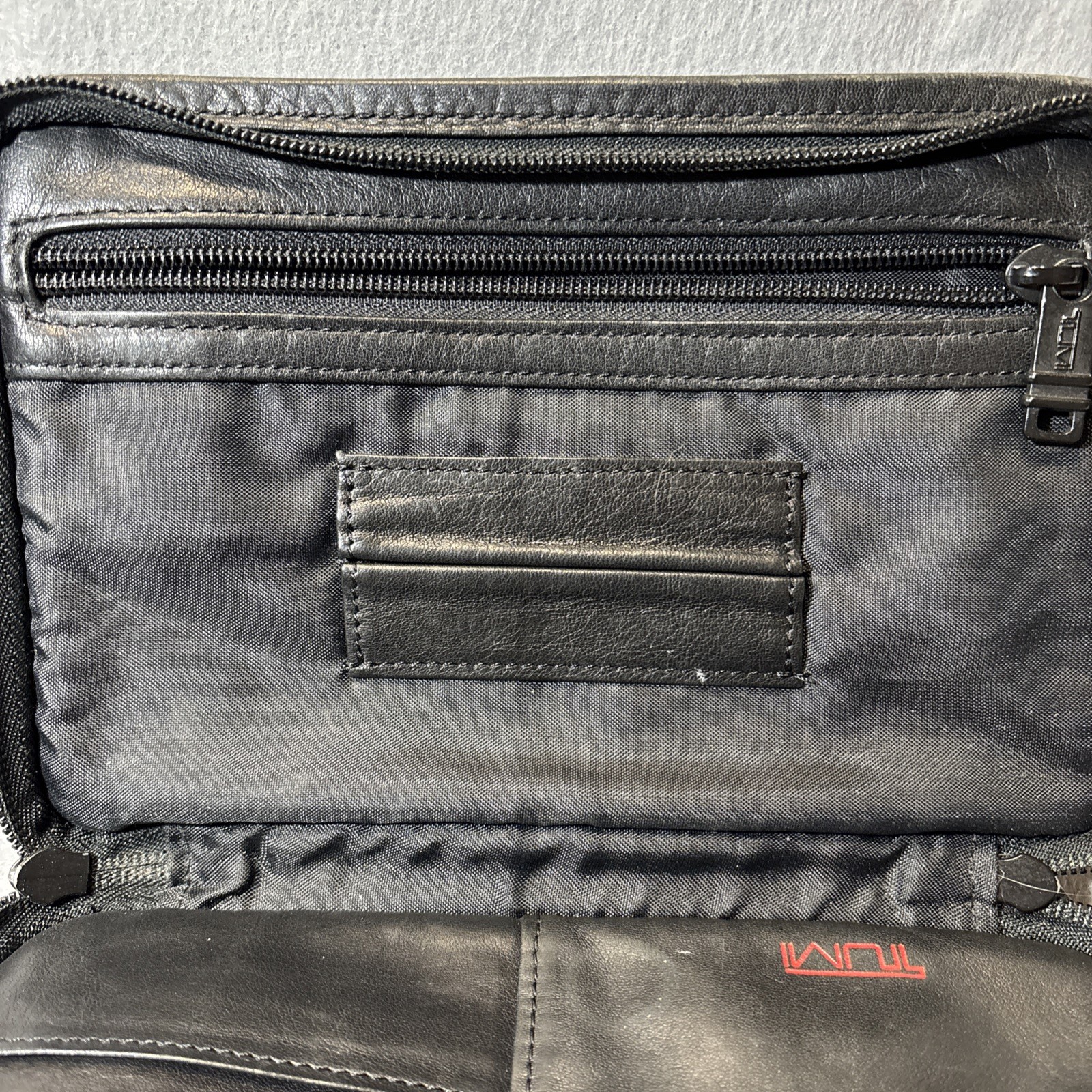 TUMI Second Bag Clutch Bag Leather Black Multi Pocket Japan W/ Charm Authentic