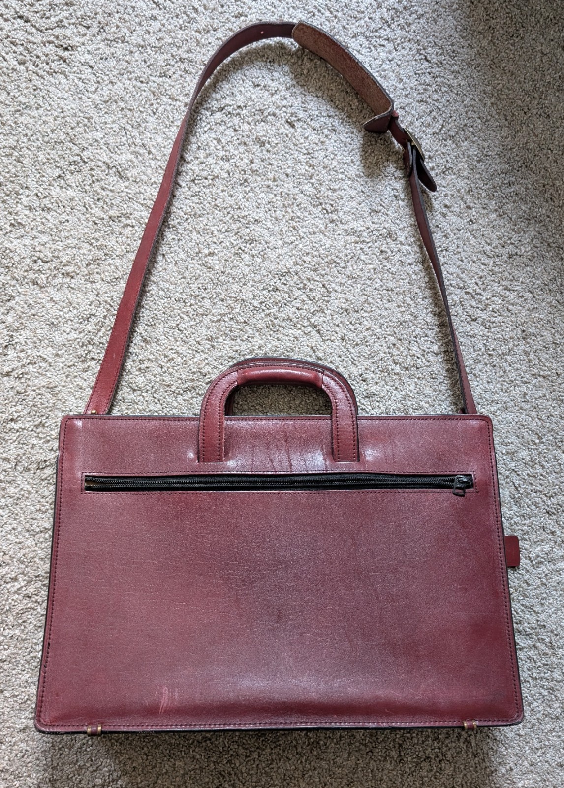 Vintage Schlesinger briefcase bag crossbody leather oxblood burgundy *READ*