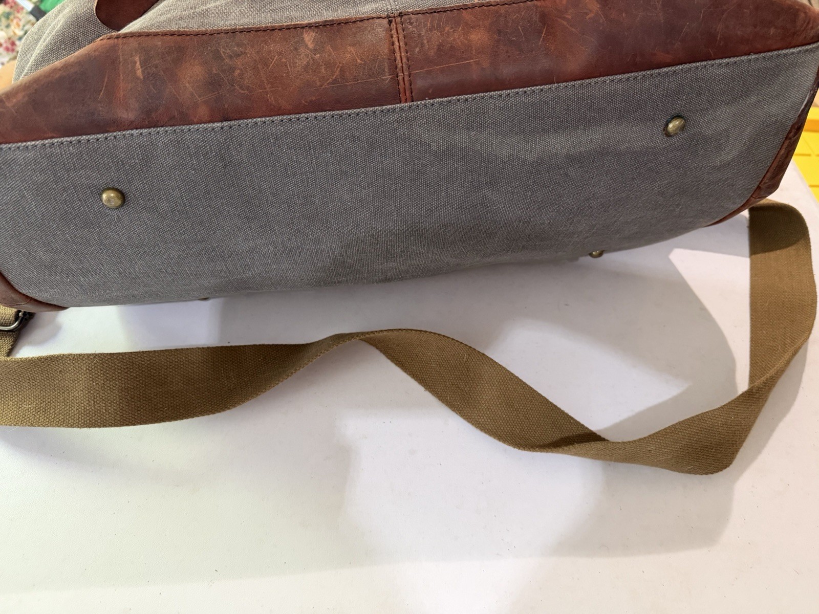 S-Zone Canvas Leather Duffel Bag Weekender Travel Tote Gray Brown