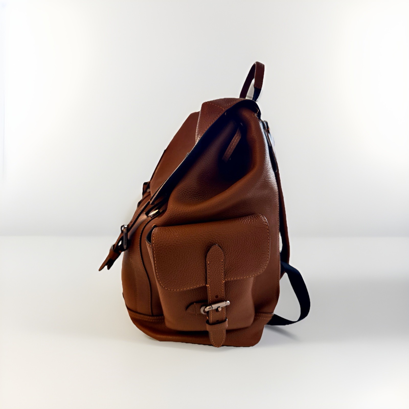 Coach Brown Backpack Drawstring Buckle Outer Pockets Adjustable Strap Classic