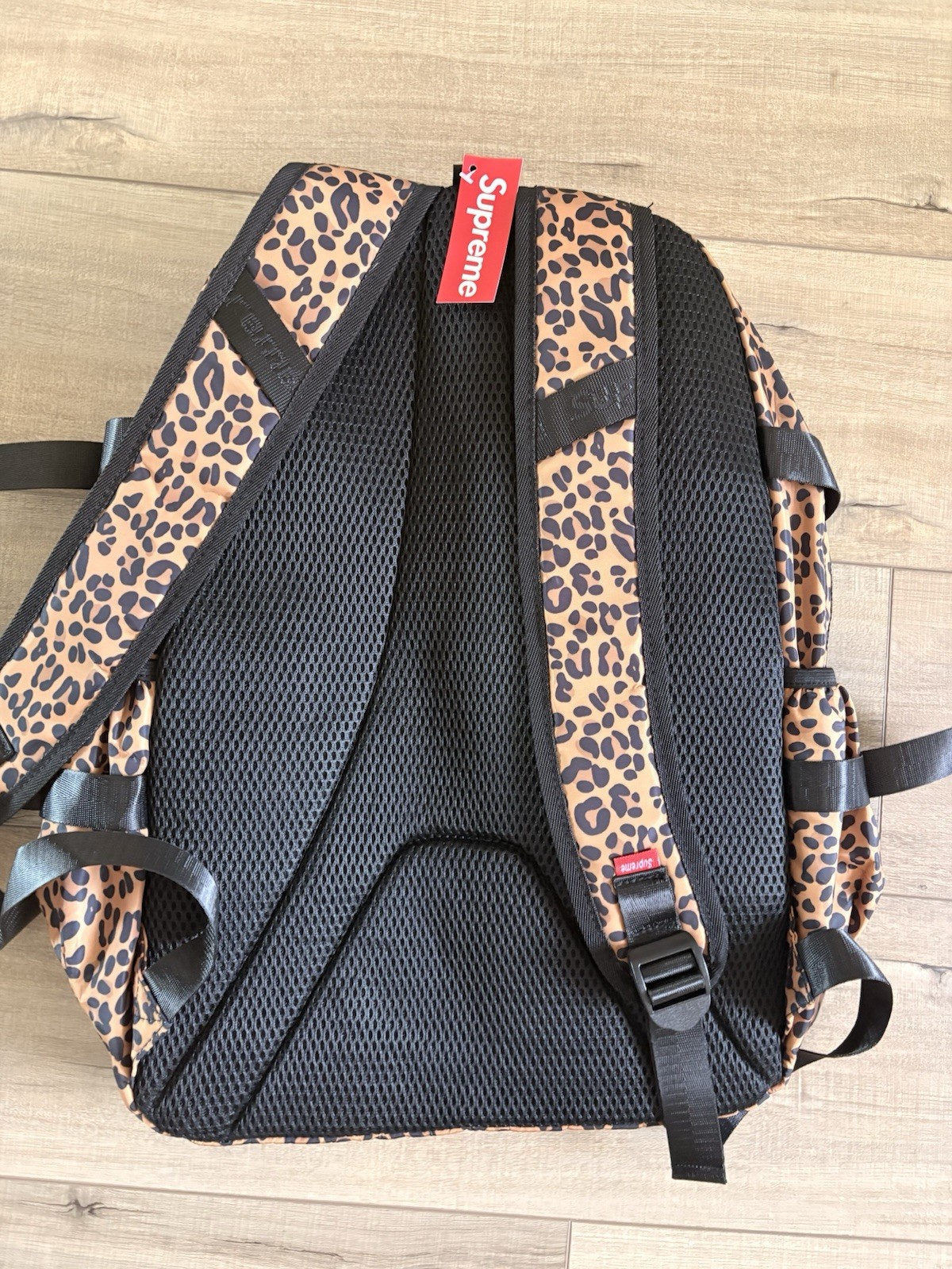 Supreme Leopard Animal Print Backpack Brown/Black Zip Buckle Adjustable Pockets