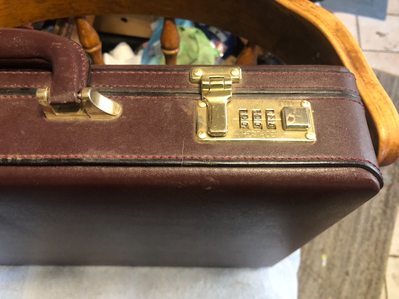 Vintage Leather Combination Lock Briefcase Hardshell Attache Business Case