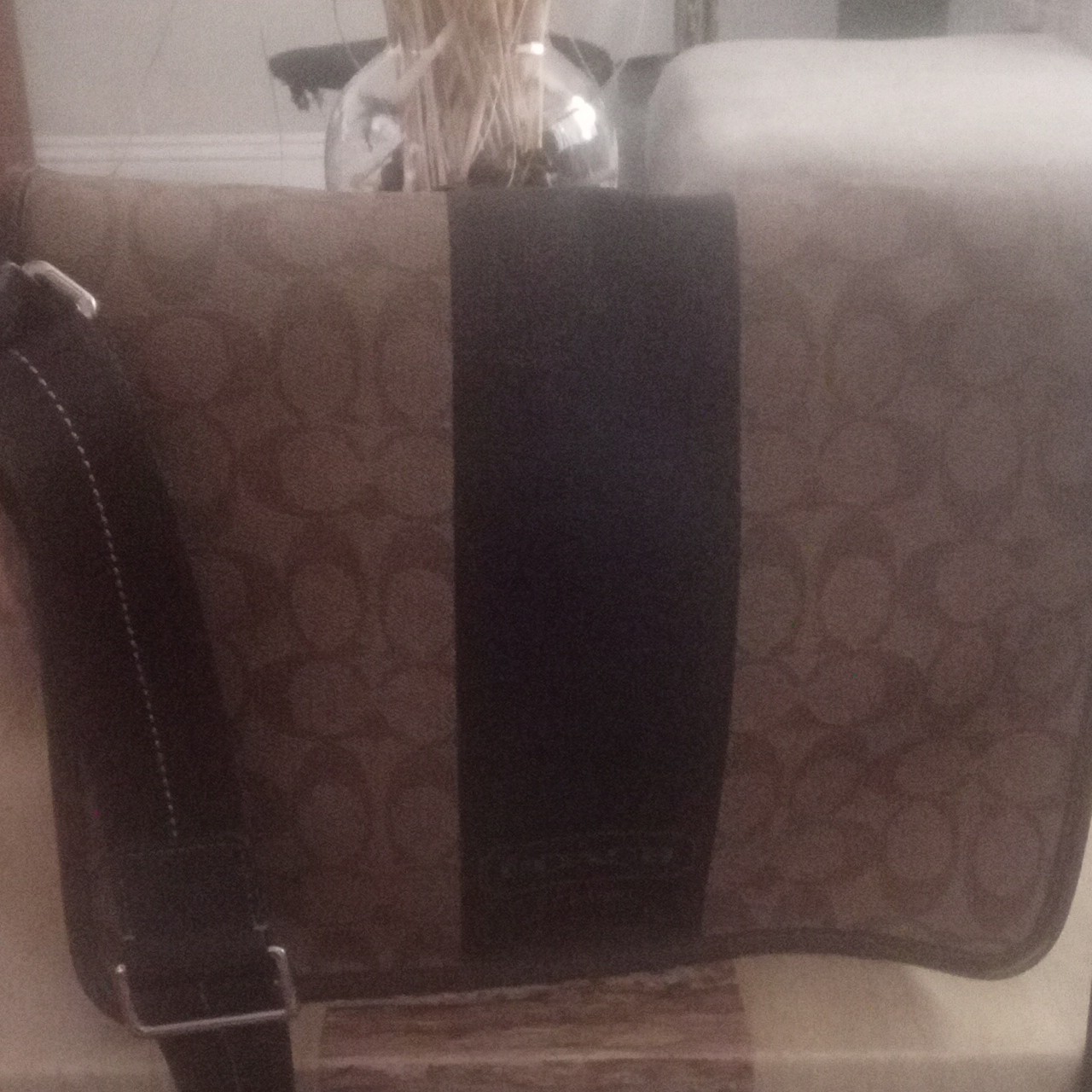 Coach Logo Pattern Messenger Crossbody Bag Brown/Black Adjustable Strap Pockets