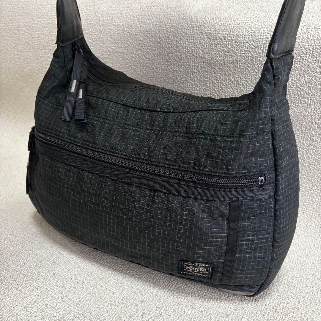 Authentic PORTER Yoshida Nylon Desert Shoulder Bag Black 23x34cm Damaged Bottom,