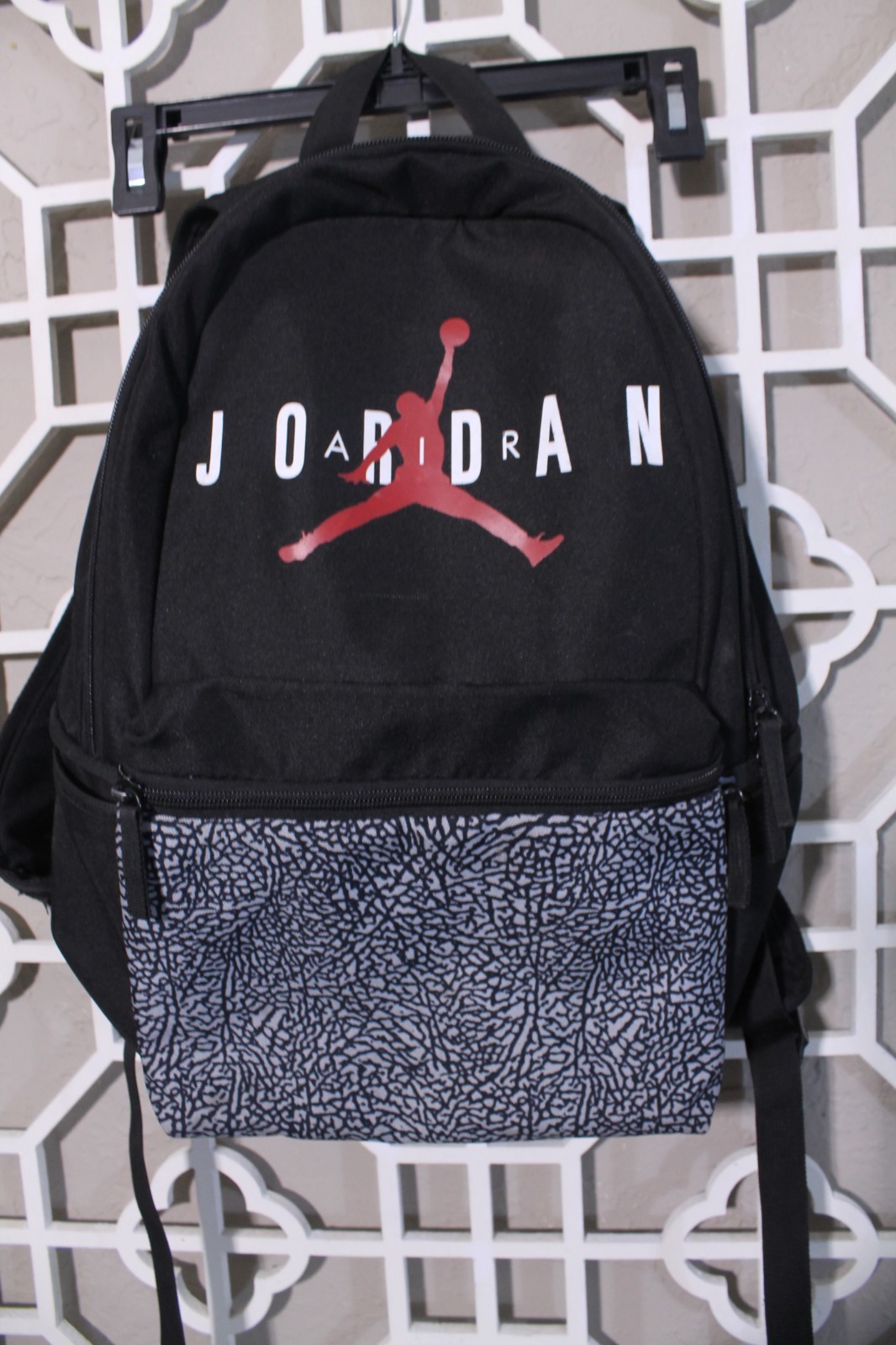 Jordan Backpack Black Gray Elephant Print School University Book Bag 18x12x5