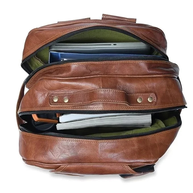 Vintage Brown Large Backpack Rucksack Bag Leather Laptop Travel Genuine Men’s