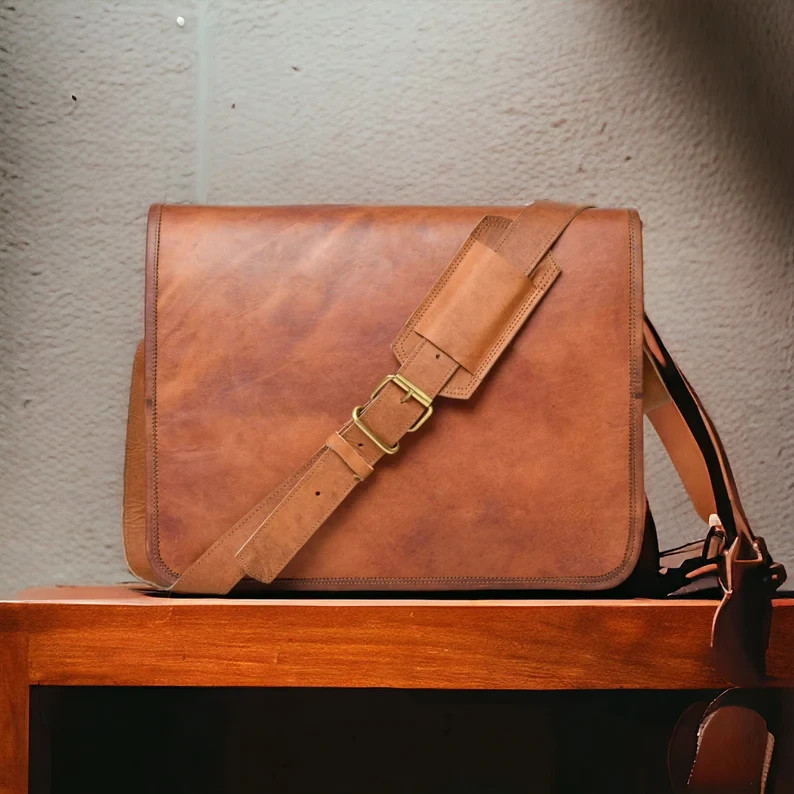 Men’s Handmade Genuine Leather Laptop Messenger Bag Vintage Brown Satchel