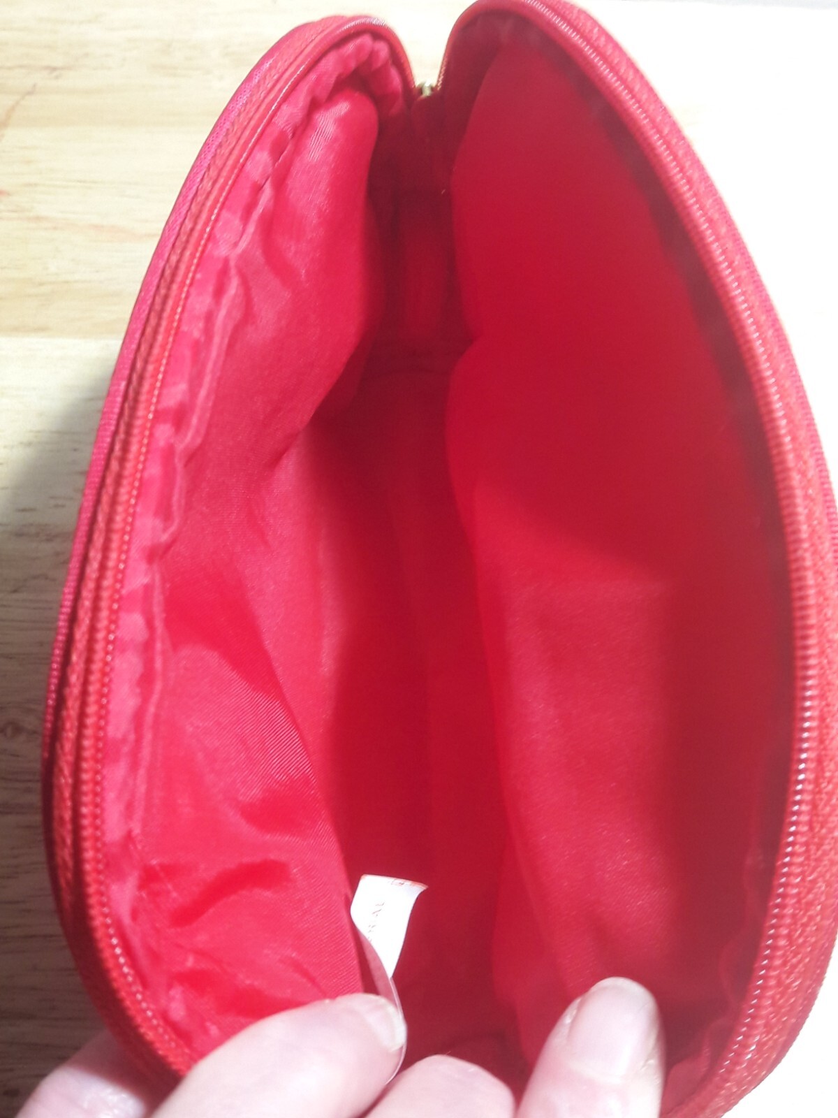 RARE Vintage Escada Toiletry Make Up Bag Red Satin Signature Zip Top