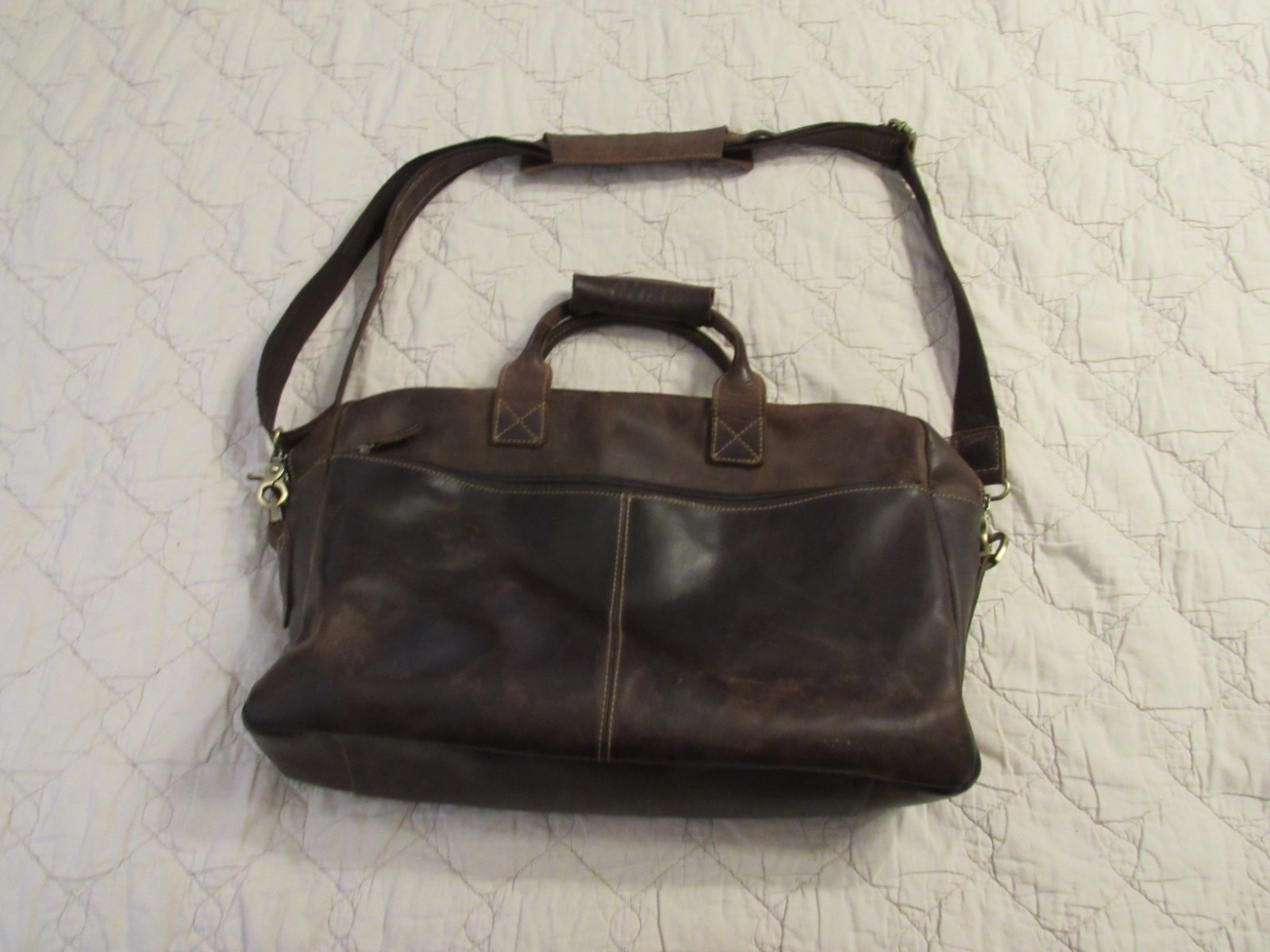 Kattee Large Dark Brown Leather Messenger Laptop Bag w/Adjustable Shoulder Strap