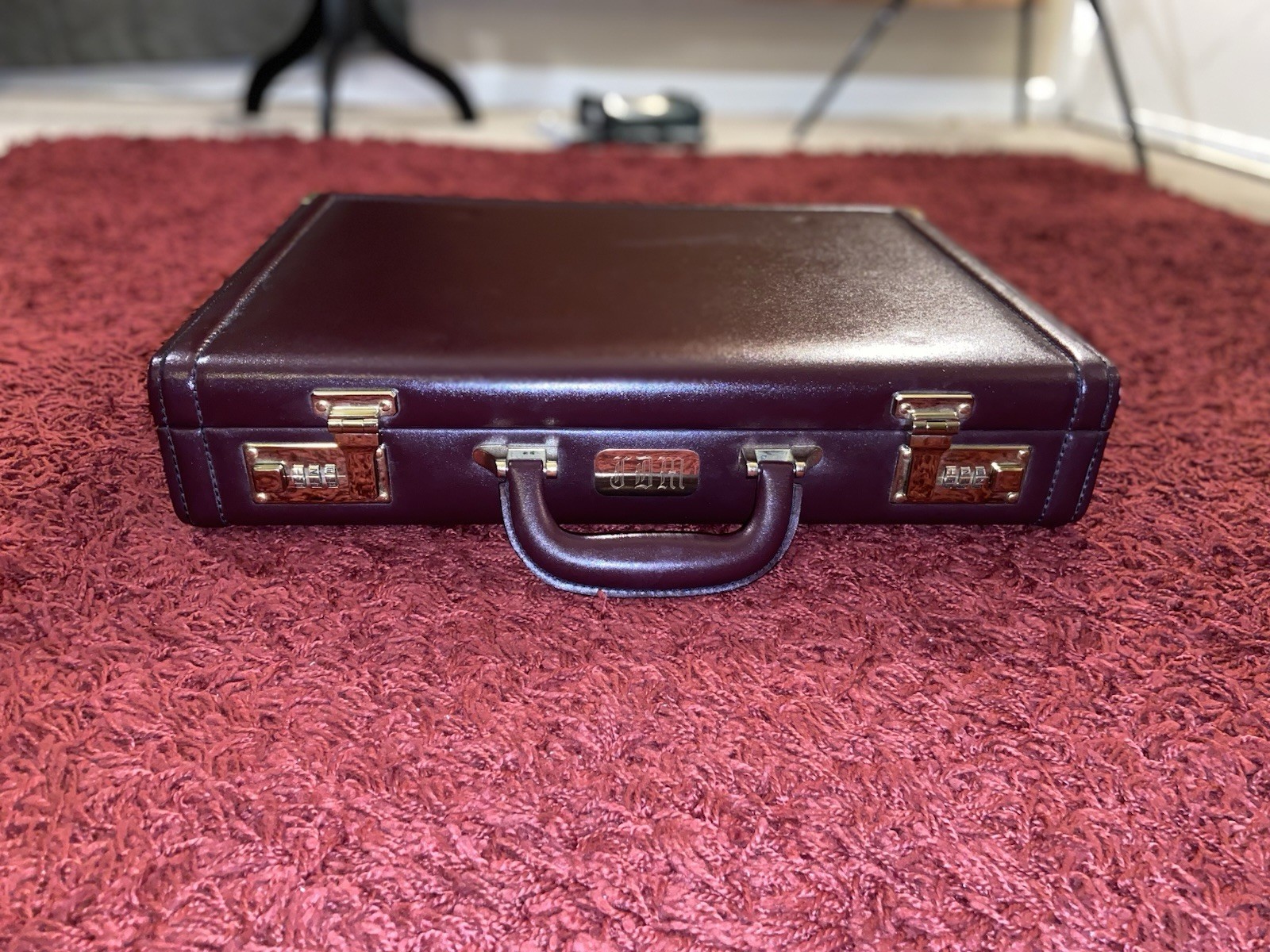 Burgundy Leather Briefcase w/ Combination Lock Executive Business Attache Case
