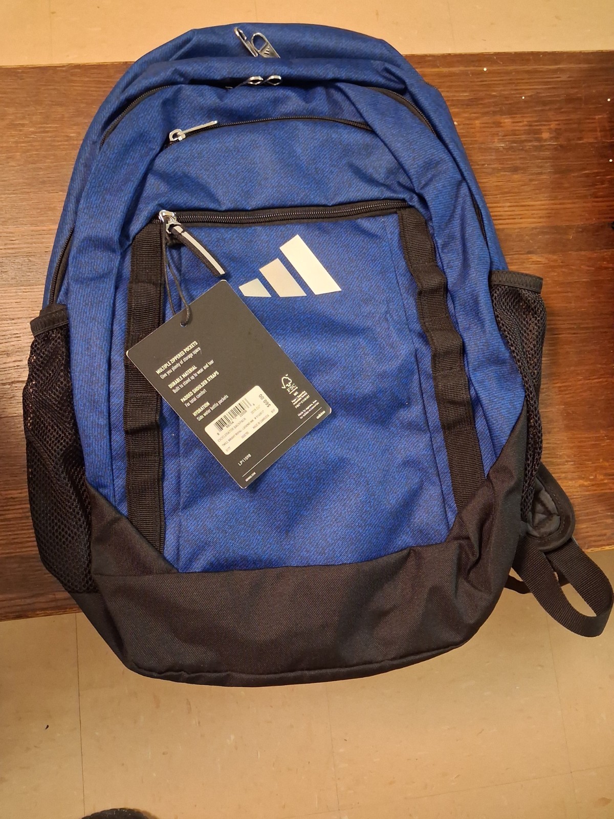 Adidas Blue Excelerator Lg Backpack with Laptop Slot, Pockets and Padded Straps