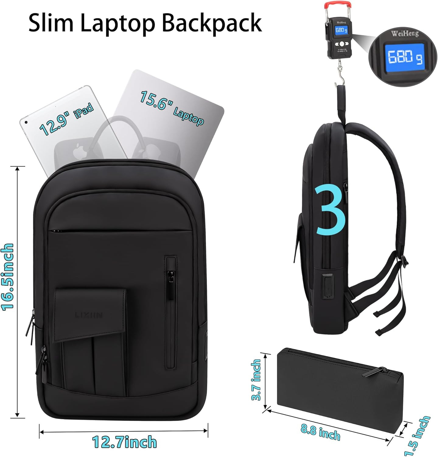 Business Backpack for Men Slim Lightweight Laptop Backpack Water Resistant Small