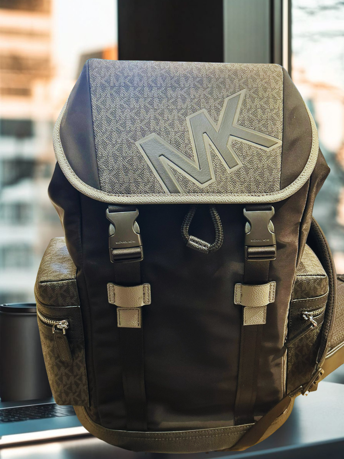 Michael Kors Cooper Men Signature Logo & Nylon Large Pocket Travel Backpack Bag