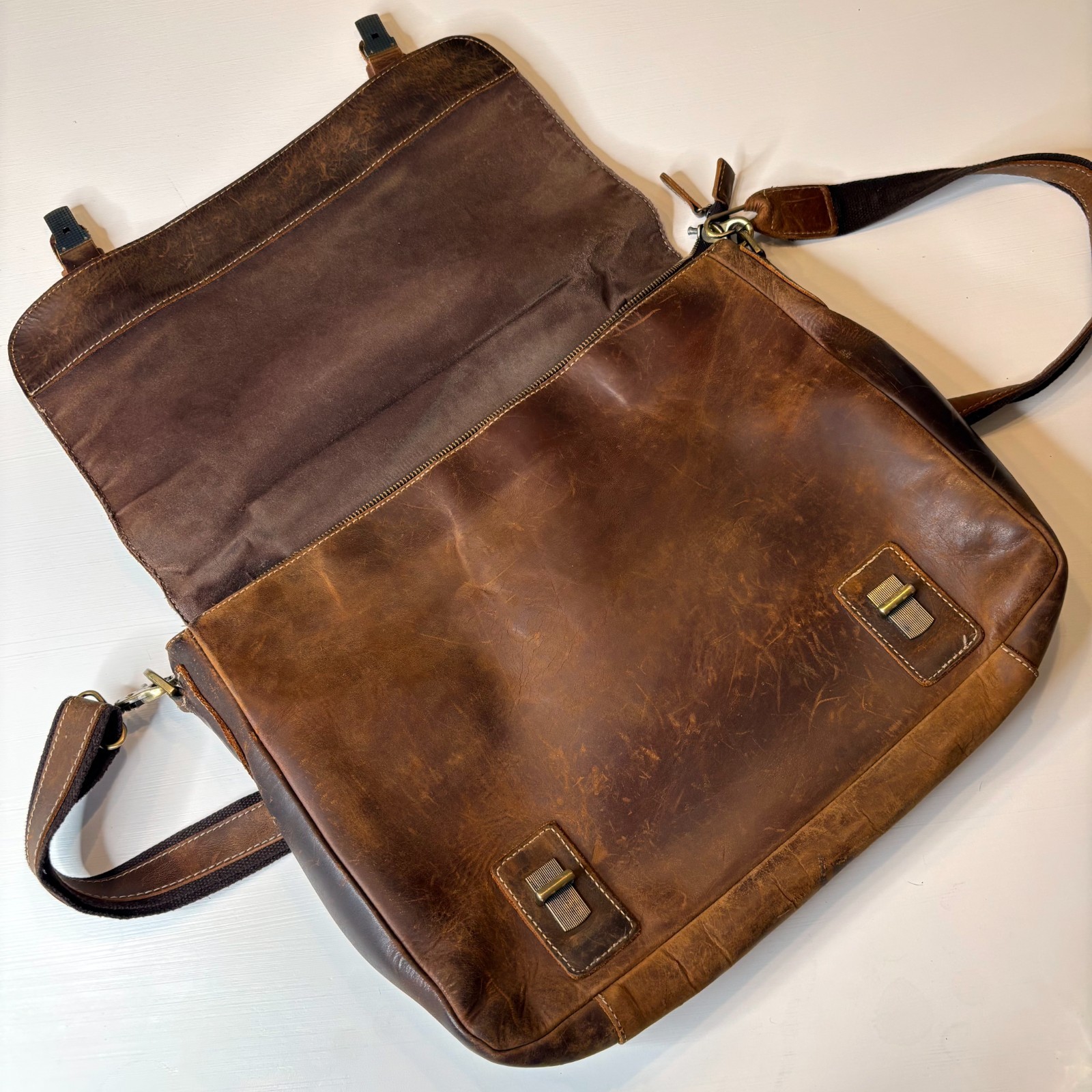 Kattee Leather Messenger Bag Briefcase Laptop Satchel Brown Distressed Vintage