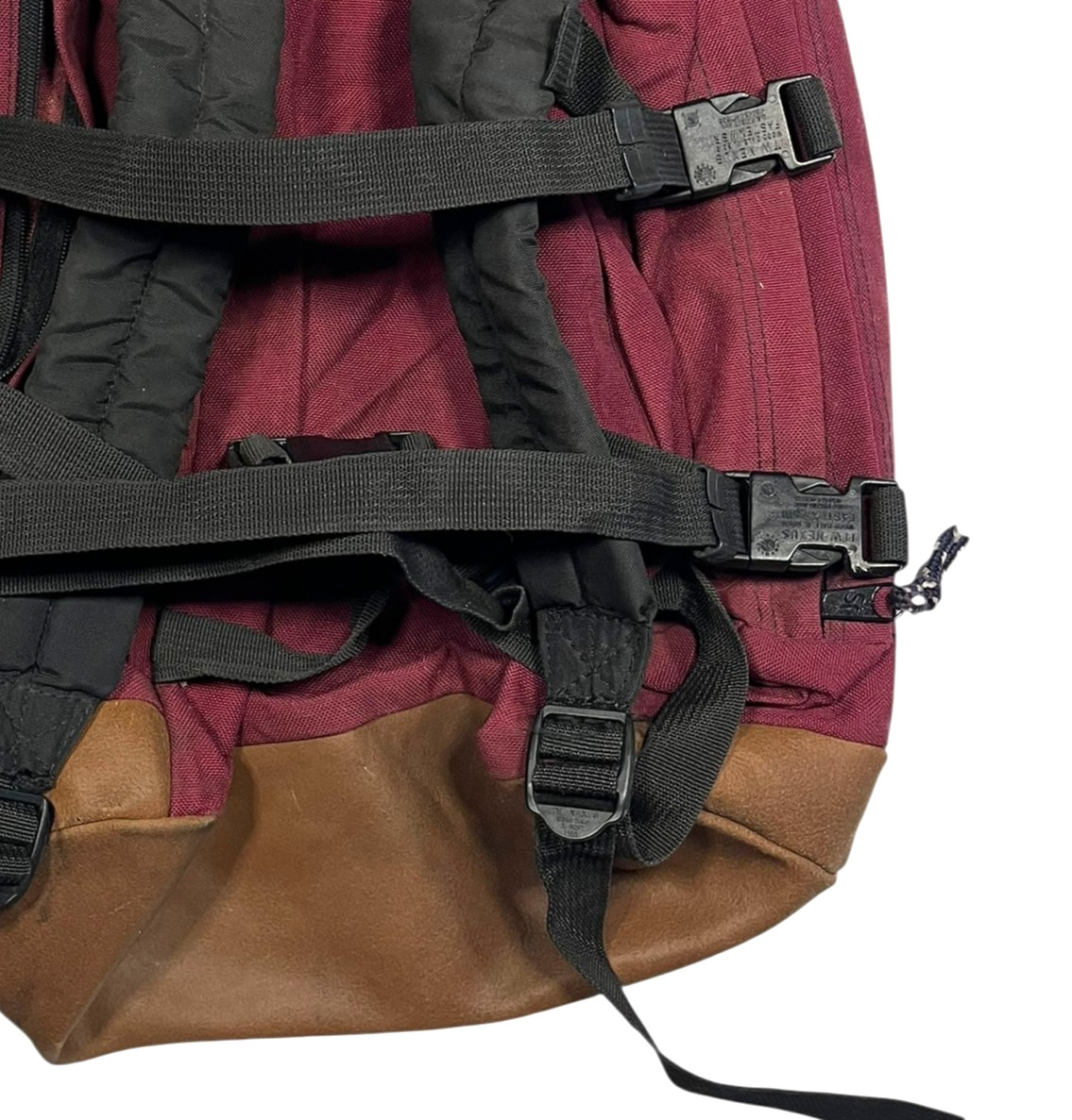 Vtg 90s JANSPORT Red/Brown LEATHER PATCH & BOTTOM BACKPACK Hike Travel Gym Bag