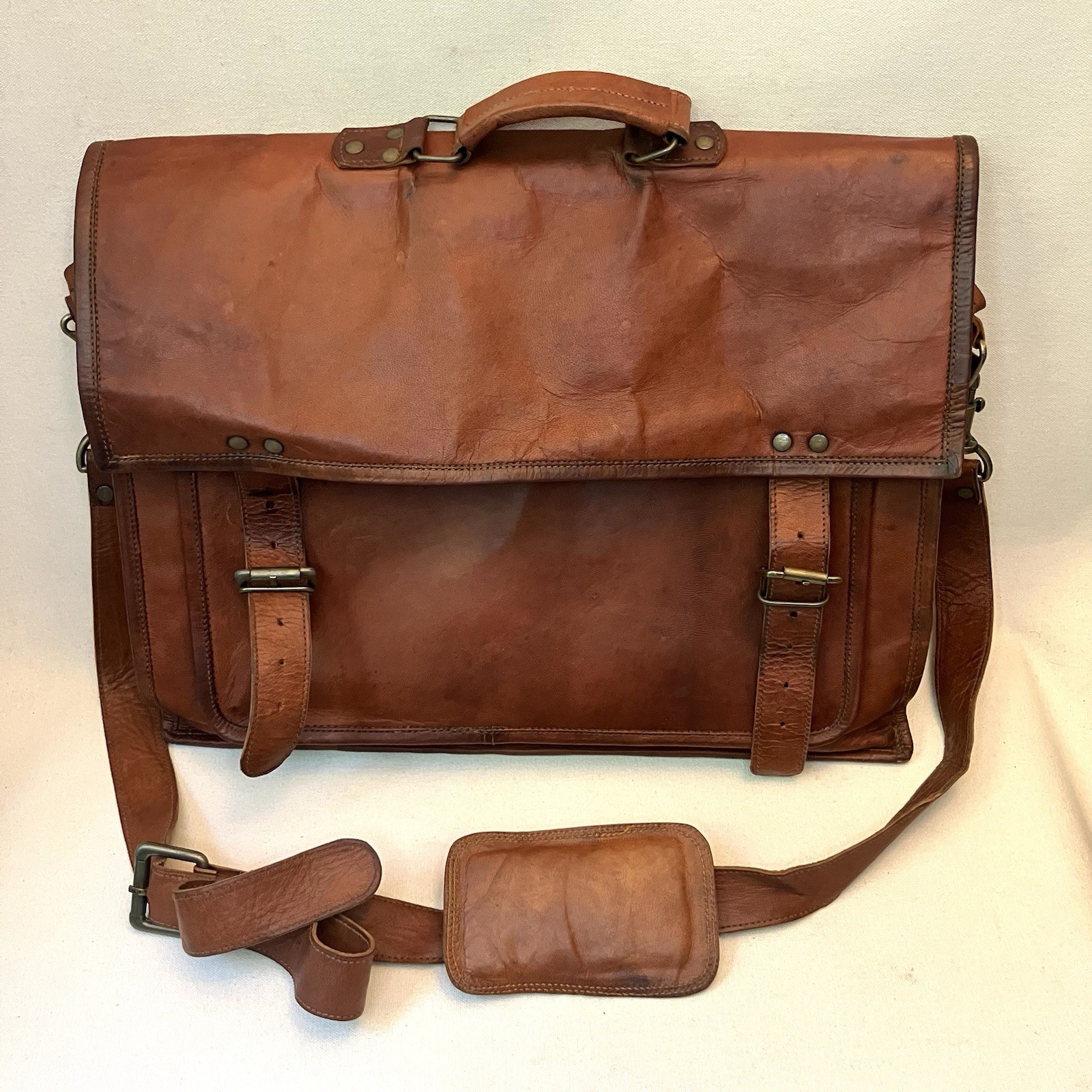 Komal’s Passion Leather Brown Distressed Messenger Bag 16×12”