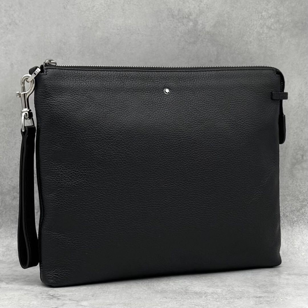Montblanc Meisterstuck Black Leather Clutch Bag Wrist Strap Zip Mens 32cm