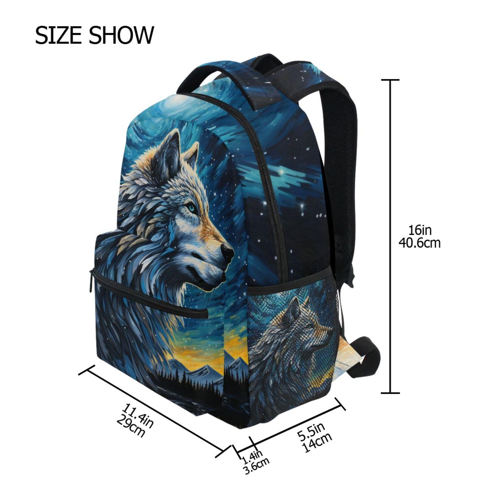 Wolf Blue Starry Sky Backpack Fits 3rd/4th/5th Grade Bookbag Travel Laptop