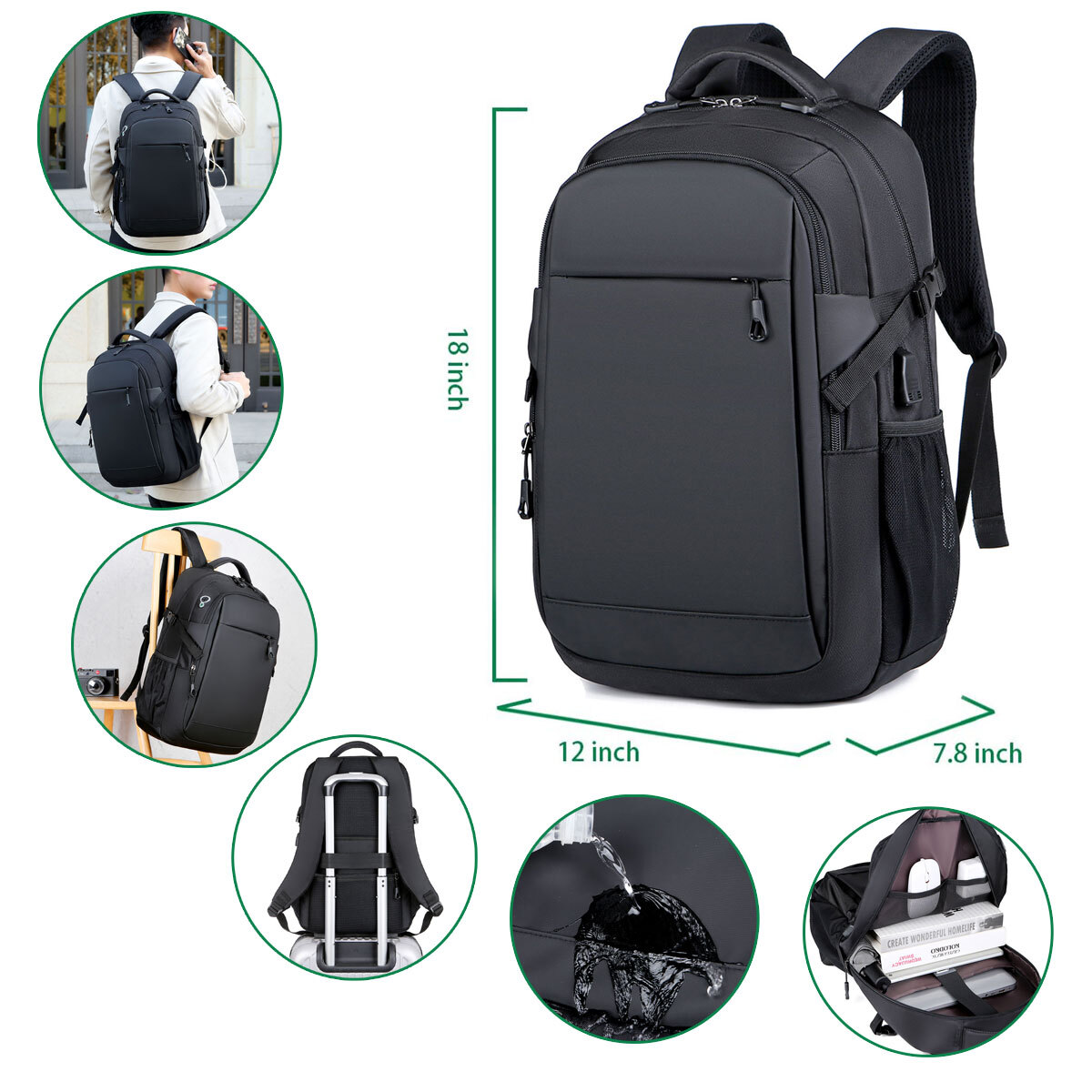 Men Laptop Backpack Large Rucksack Business Travel School Bag With USB Port