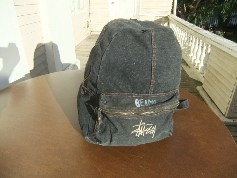 Mid 1990’s Stussy Black Denim Book/School/Day Backpack Lightly Worn Condition