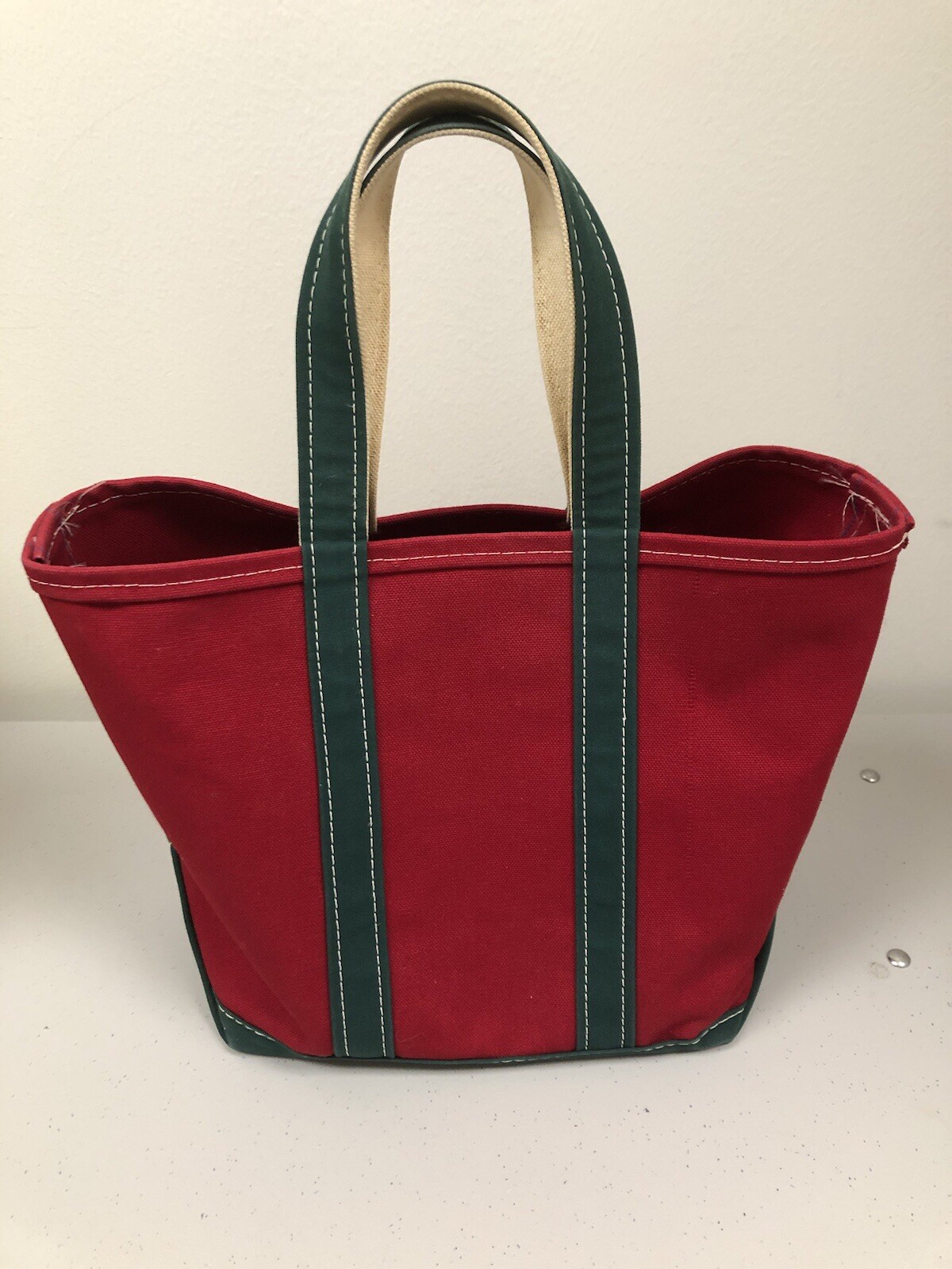 Vintage LL Bean Boat And Tote Red And Green Canvas Bag