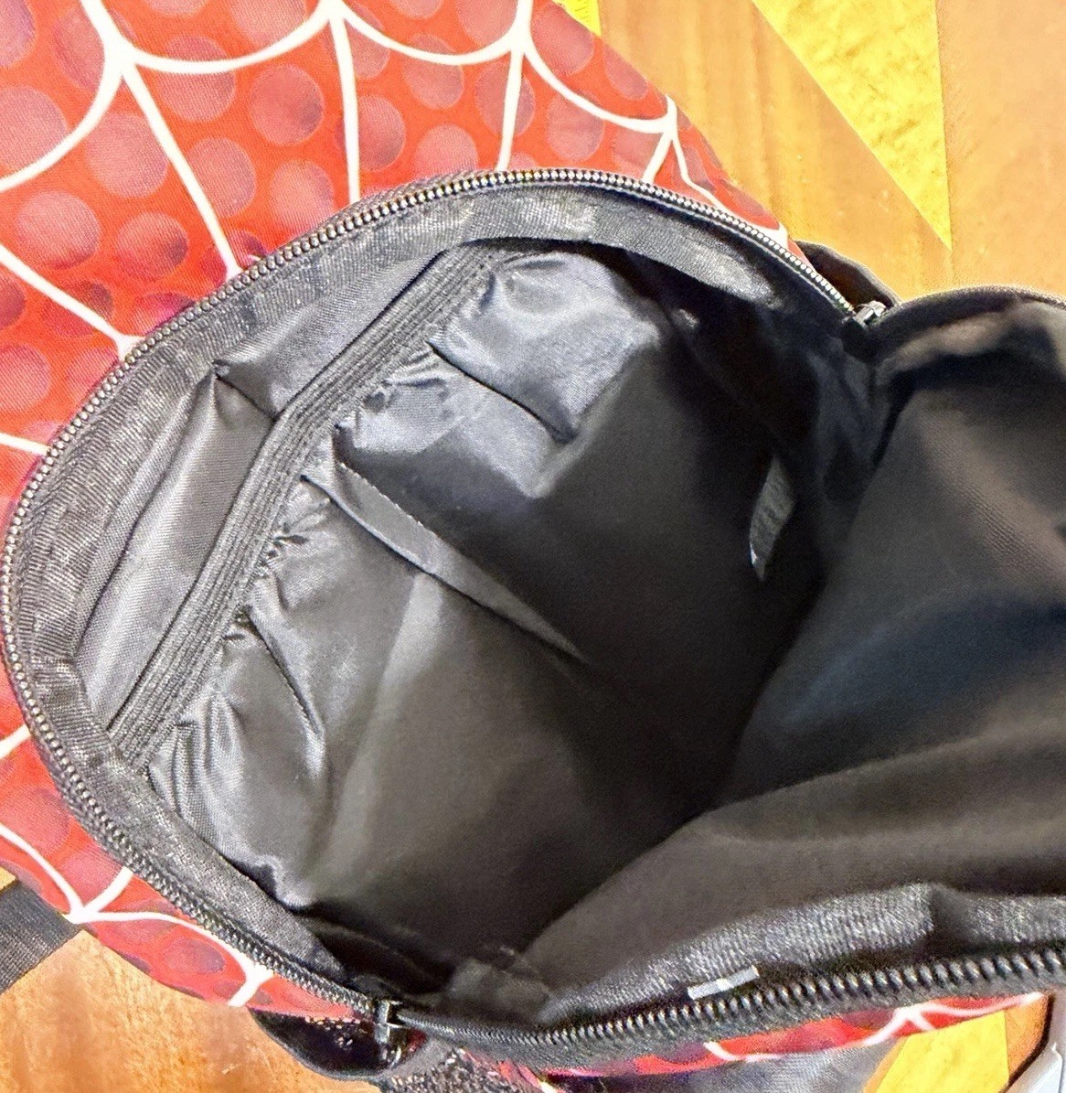 Spider-Man Sling Backpack Bag Red Black Web Polka Dot 11.5″ x 7.5″
