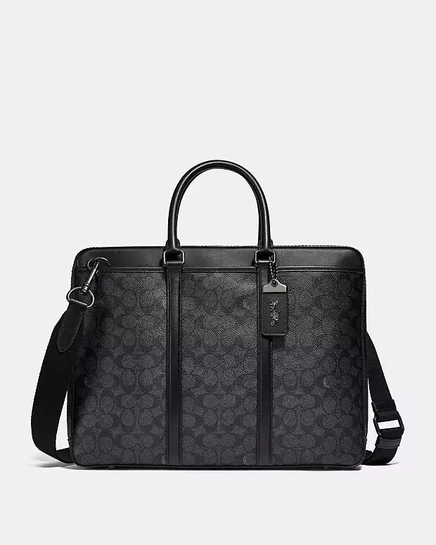 NEW COACH Signature Metropolitan Slim Brief Canvas Crossbody Bag Charcoal