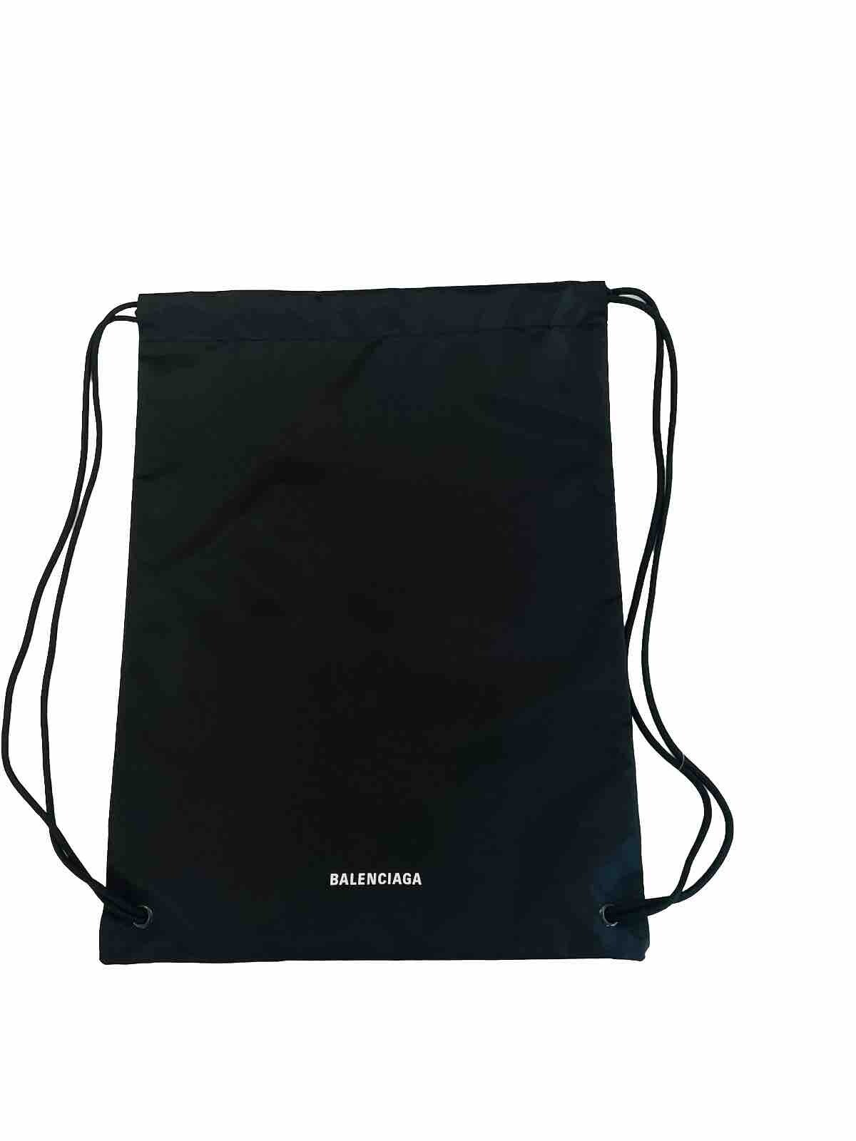 BIG !!! NEW BALENCIAGA BLACK NYLON DRAW STRING BACKPACK BAG 23×19.5”