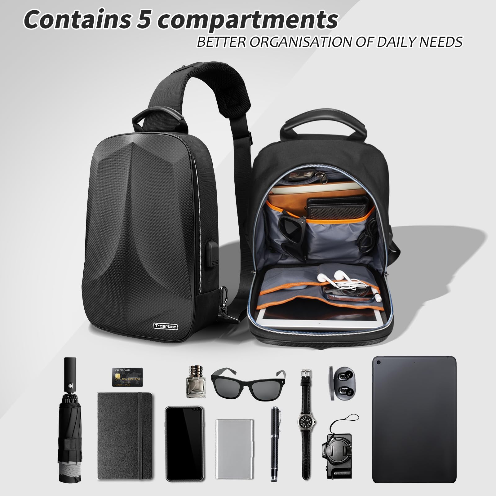 Anti Theft Sling Backpack Waterproof Hard Shell Travel Bag