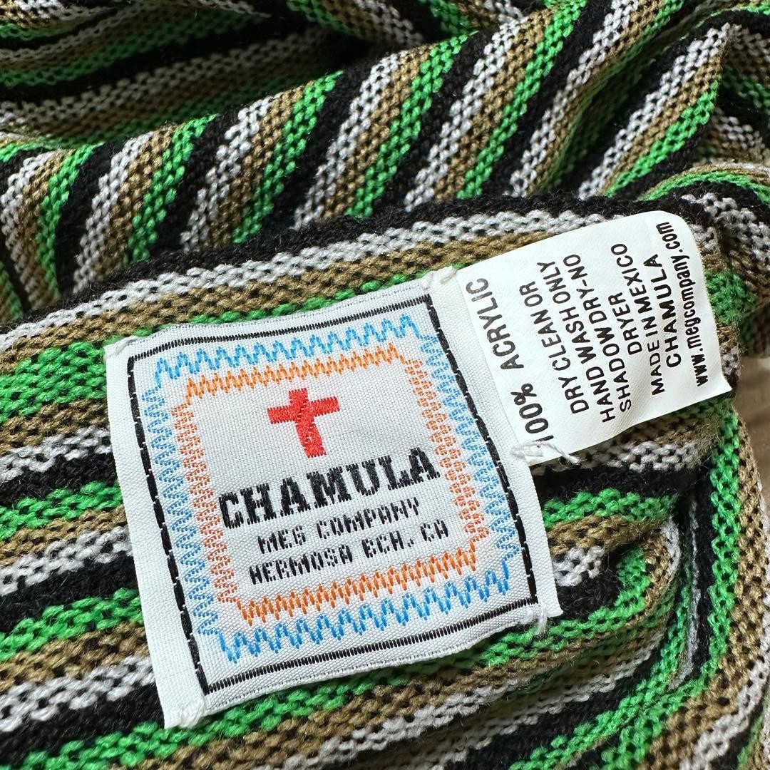 CHAMULA Green Stripe Scarf Stole Made in Mexico 100% Acrylic