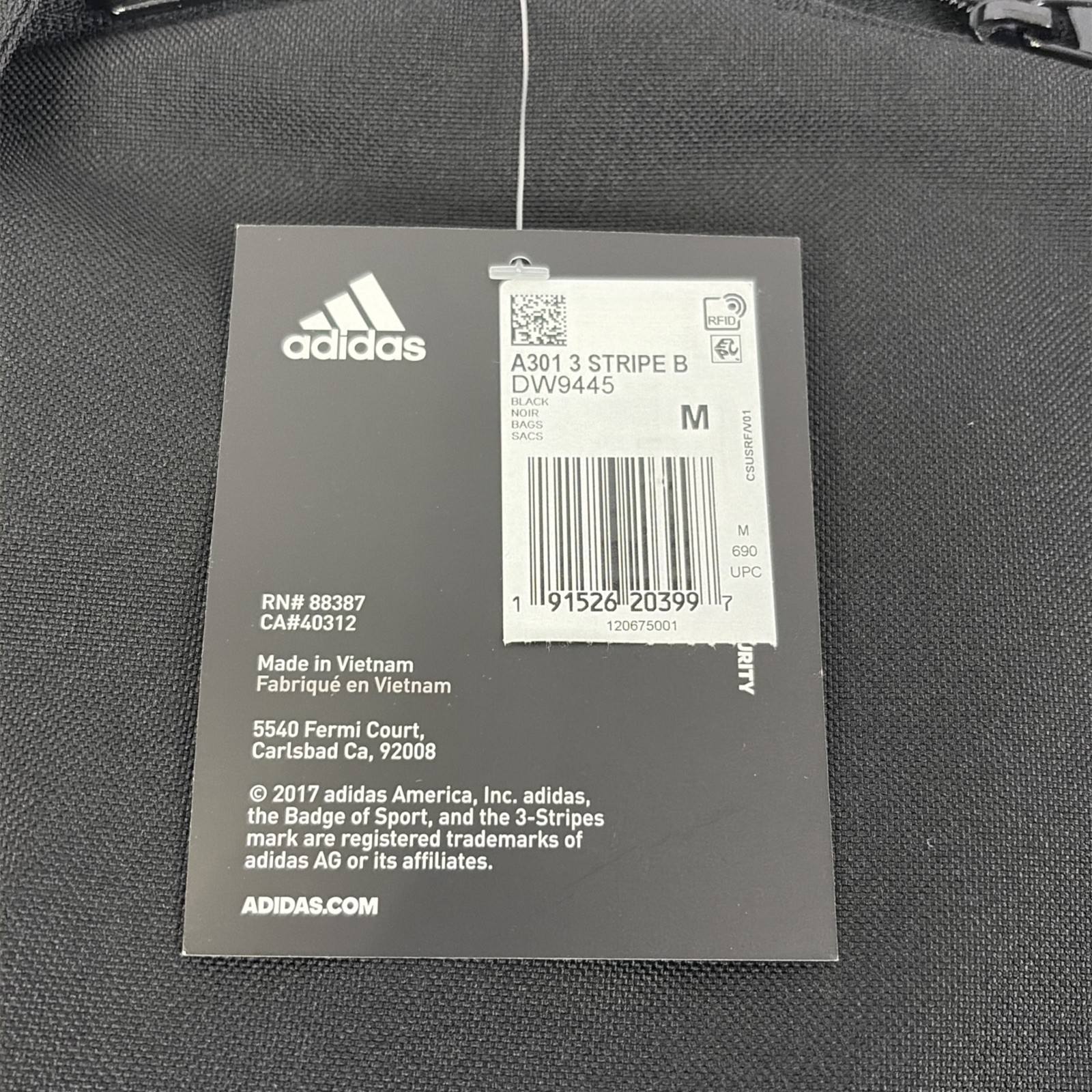Adidas Golf Medium Black Backpack Bag 3 Gray Stripe DW9445 NWT