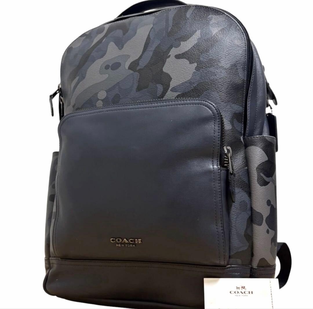 COACH Graham Camouflage Navy Backpack PVC Leather Men Adjustable Strap 76841