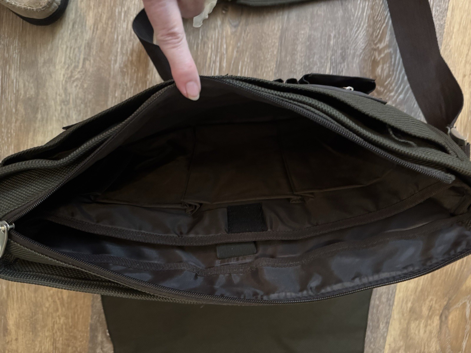 Khaki Green Thick Canvas Computer, Work Bag Strong Heavy Latch’s Lots Pockets